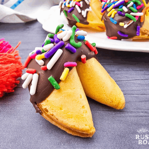 Chocolate Dipped Fortune Cookies with Sprinkles