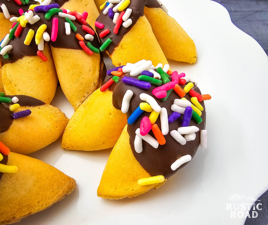 Chocolate Dipped Fortune Cookies with Sprinkles