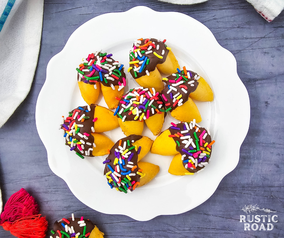 Chocolate Dipped Fortune Cookies with Sprinkles