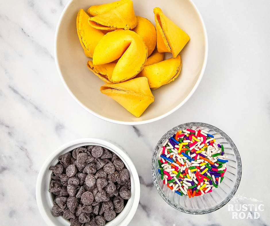 Chocolate Dipped Fortune Cookies with Sprinkles