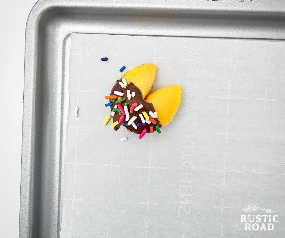 Chocolate Dipped Fortune Cookies with Sprinkles
