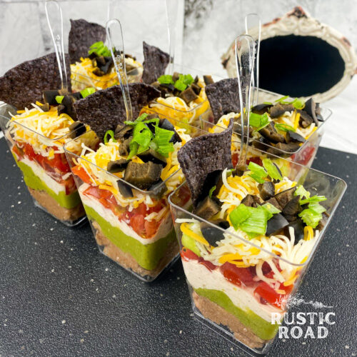 game day recipe 7 layer dip cups