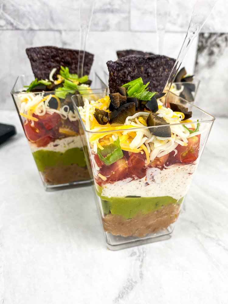 game day recipe 7 layer dip cups