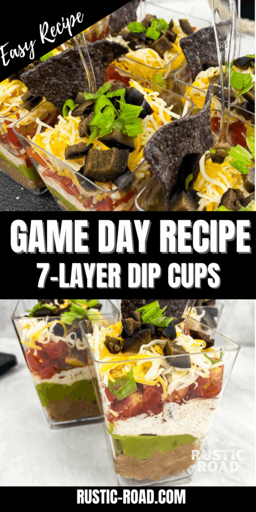 game day recipe 7 layer dip cups
